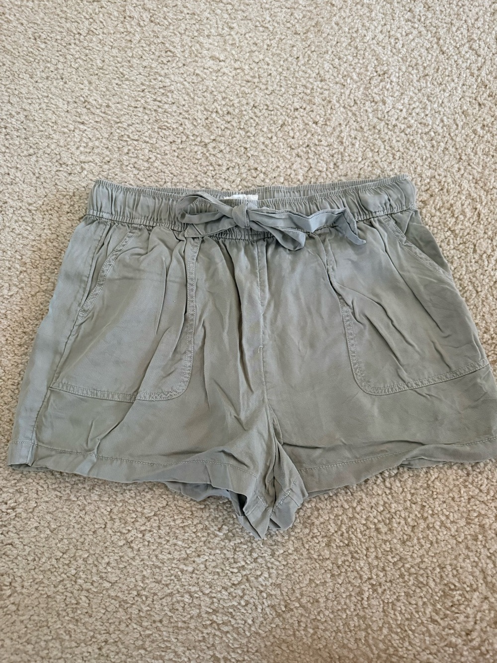 Women's Elastic-Waist Sage Green Drawstring Shorts